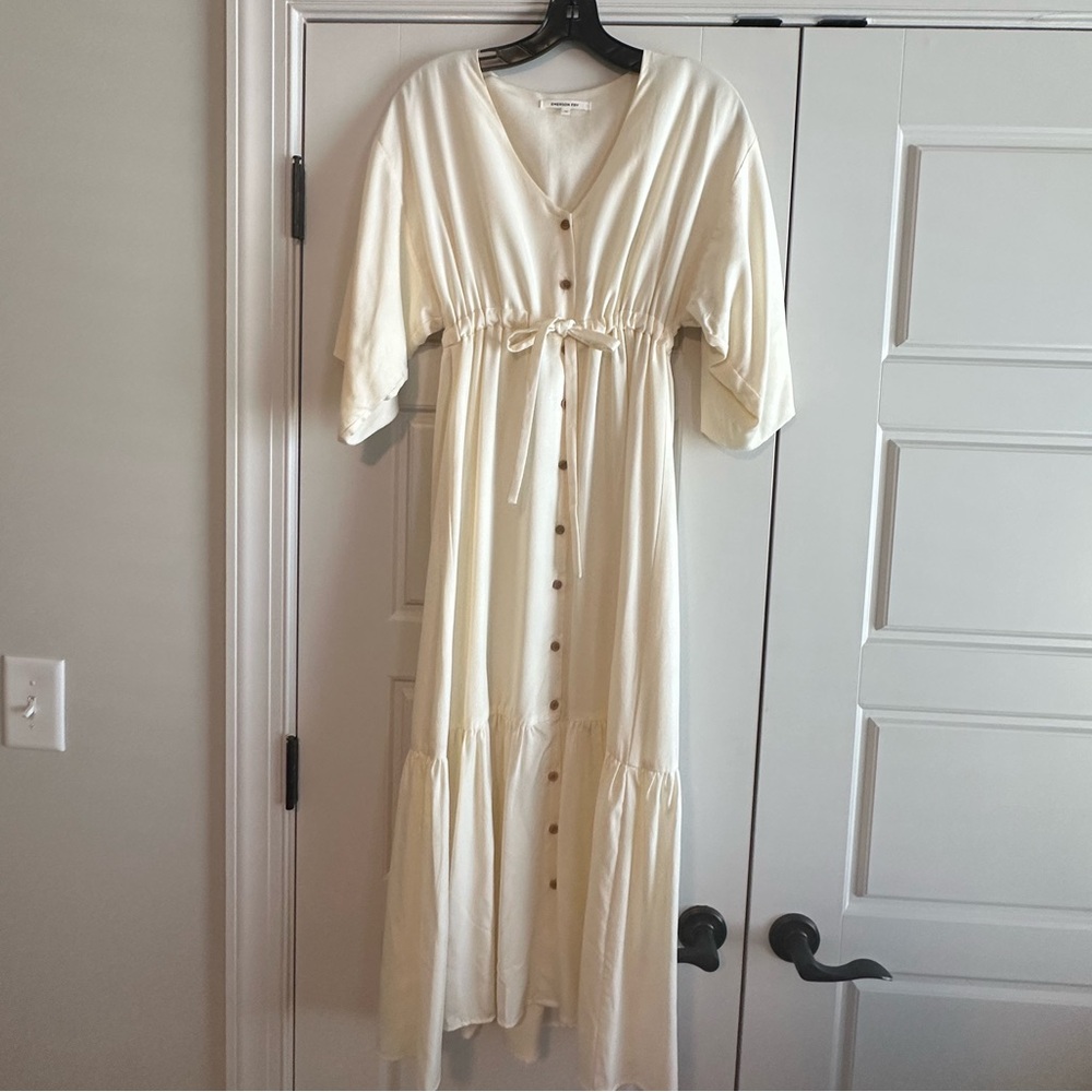 NEW Emerson Fry Evangelina Midi Dress in Natural / Cream XS